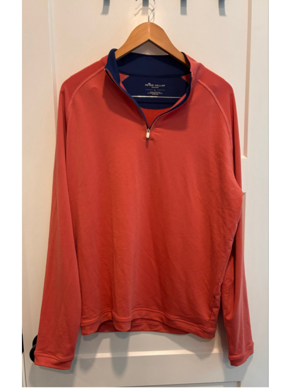 Men's Peter Millar Seaside 1/4 Zip Large, Coral and Blue